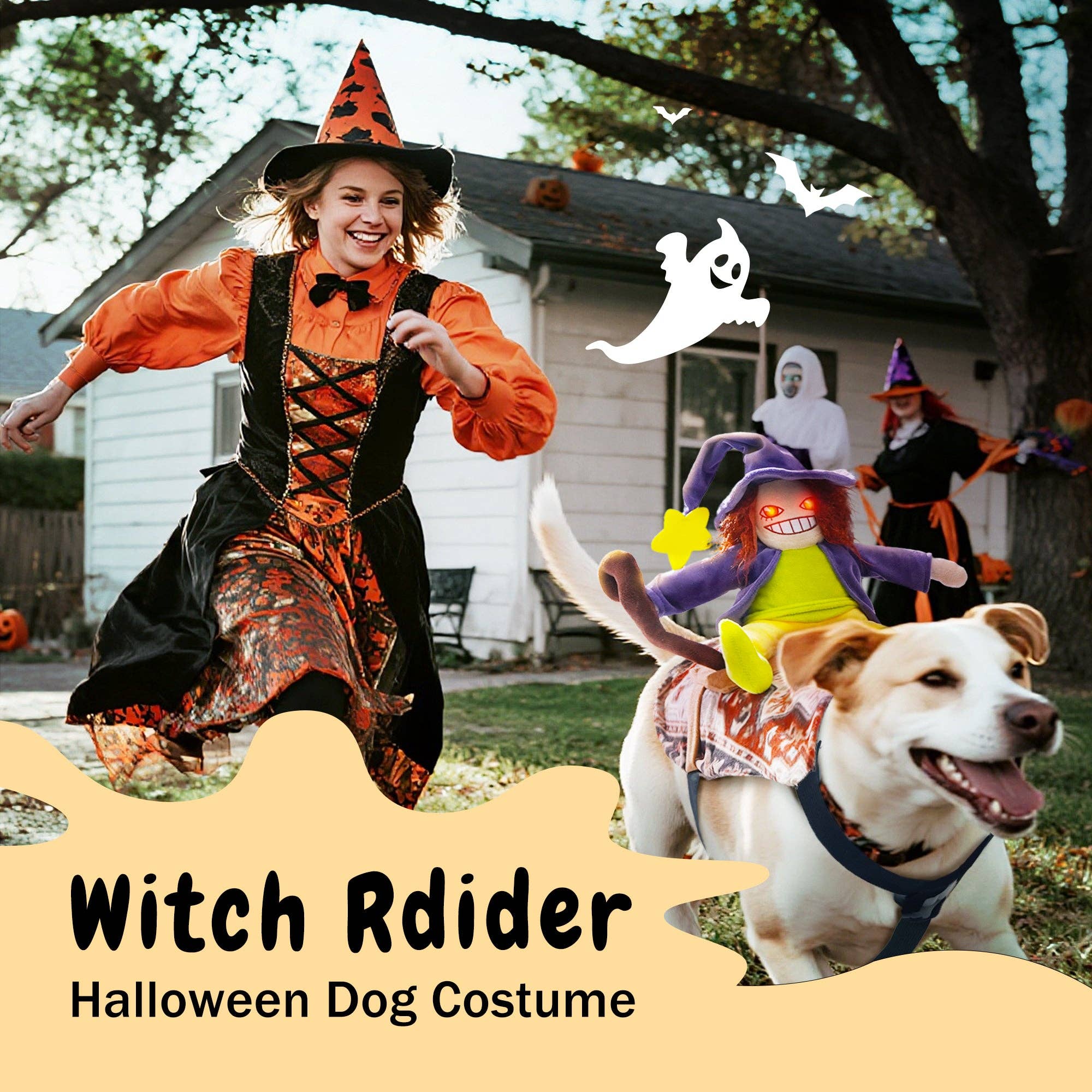 Nocciola - Wholesale Pet Costume - Dog - Witch Riding Dog Halloween Costume2