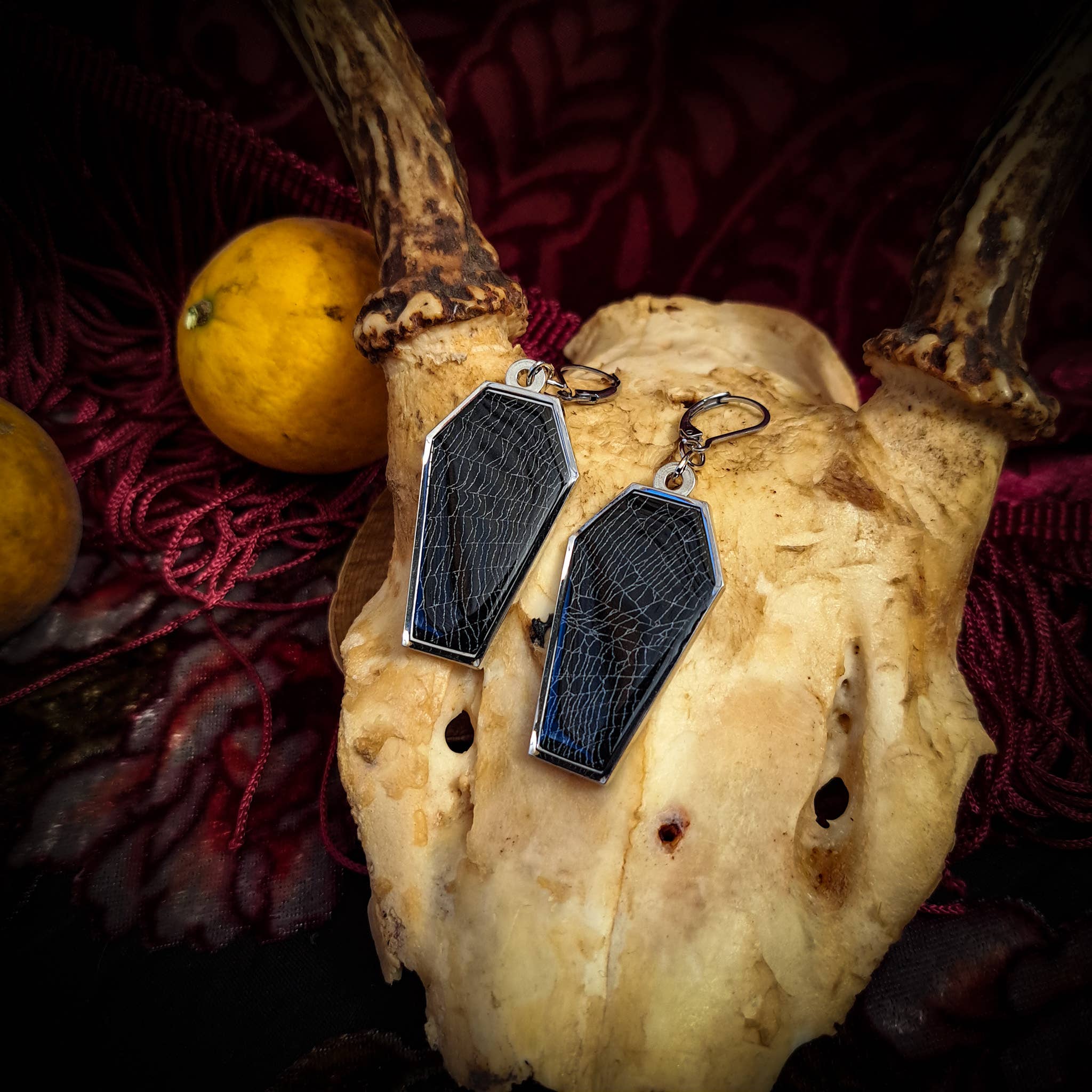 Hell Kitten RVA - Wholesale Dangle Earrings - Real Spiderweb Coffins Silver  (Earrings)4