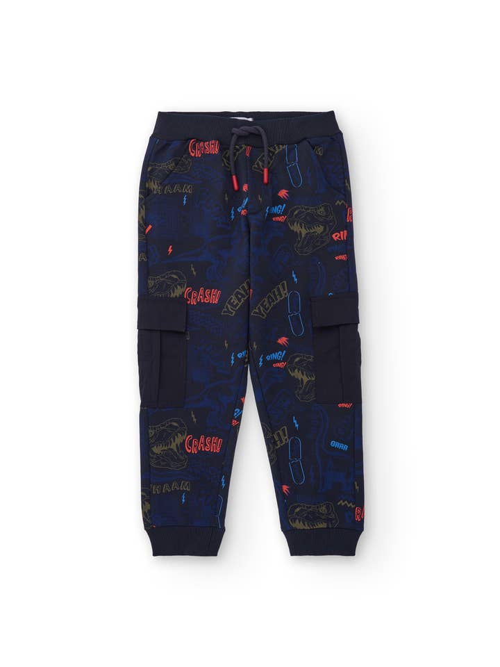 Kinderjoggingbroek met zak in blauw en dinosaurussen voor wholesale door tuc tuc