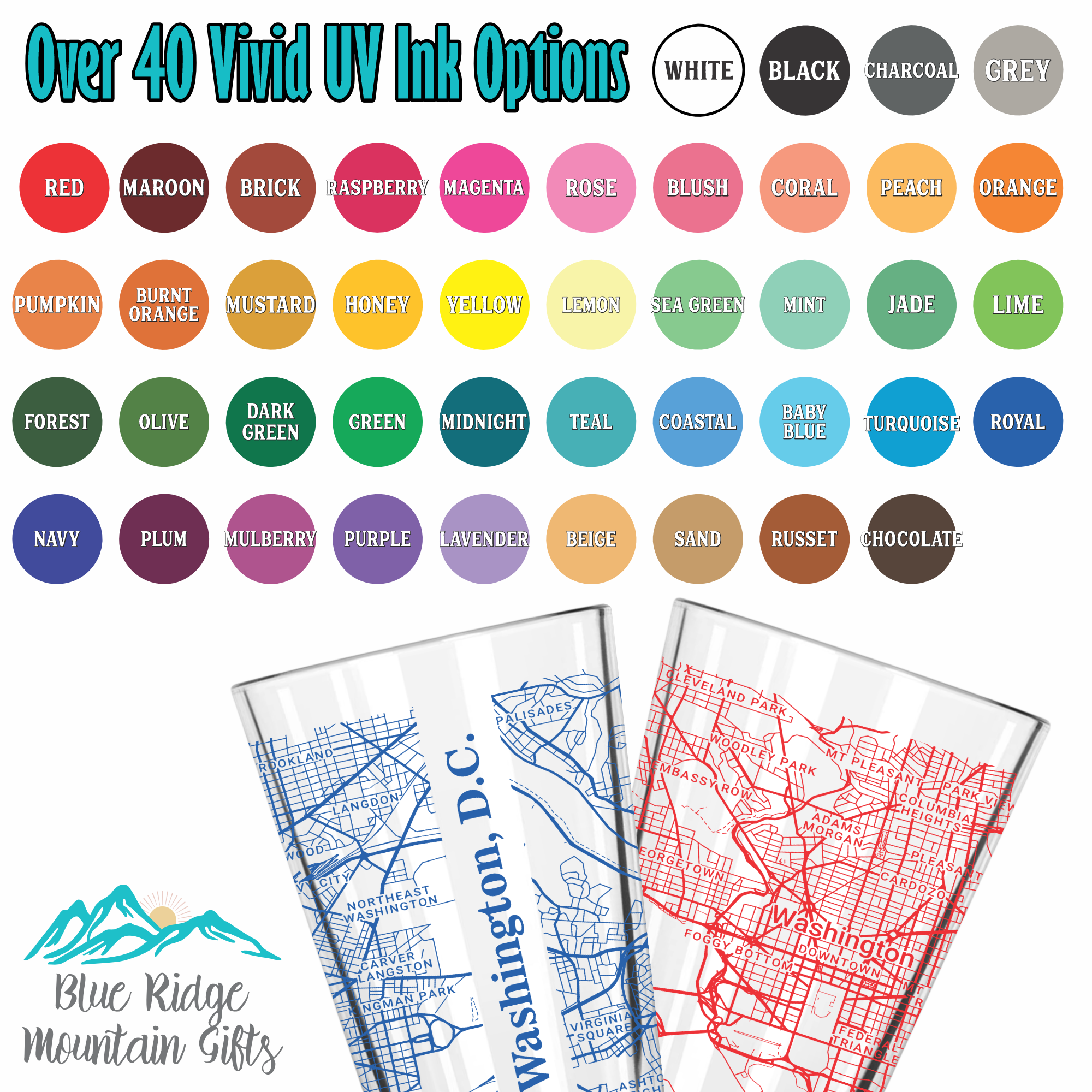 Blue Ridge Mountain Gifts - Wholesale Beer Glass/Mug - Lancaster PA Map Glass - Select from over 40 Colors1