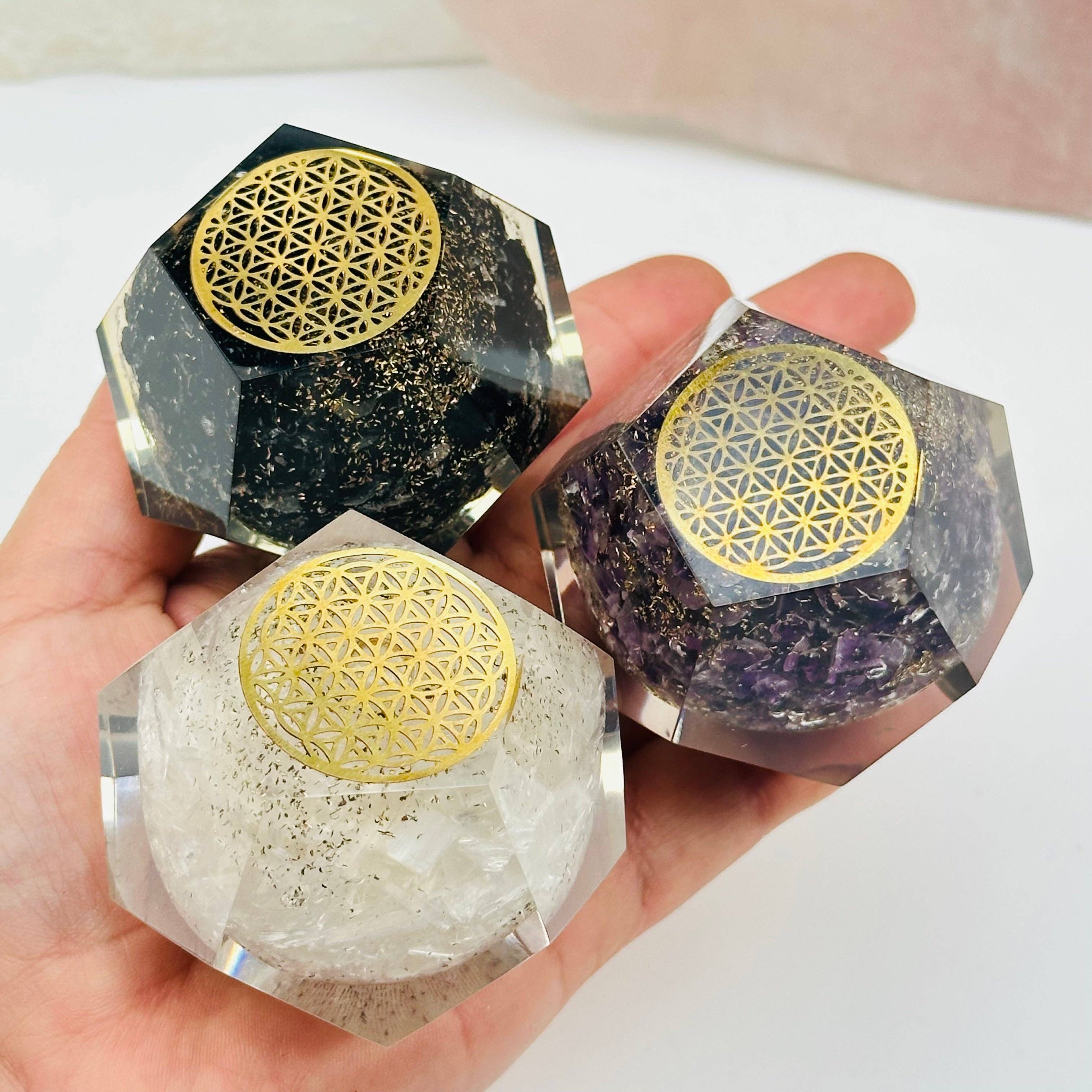 Rock Paradise – wholesale Spiritual stone/crystal – Crystal Orgone Dodecahedron with Flower of Life2