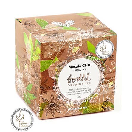 Bodhi Tea Gecertificeerde biologische Masala Chai gekruide thee 80 g voor wholesale door Pickle and Spice