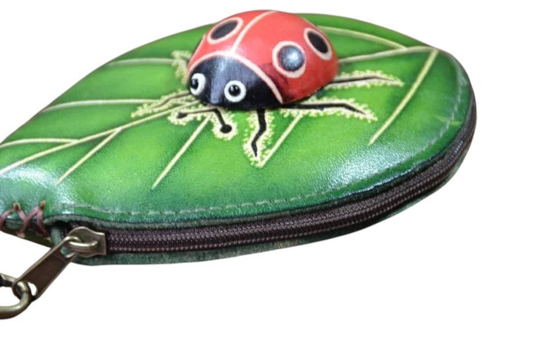 Sunflower Handmade leather inc - Wholesale Coin Purse - Women's - Ladybug With Leaf Wristlet- E526 leather coin purse wallet6