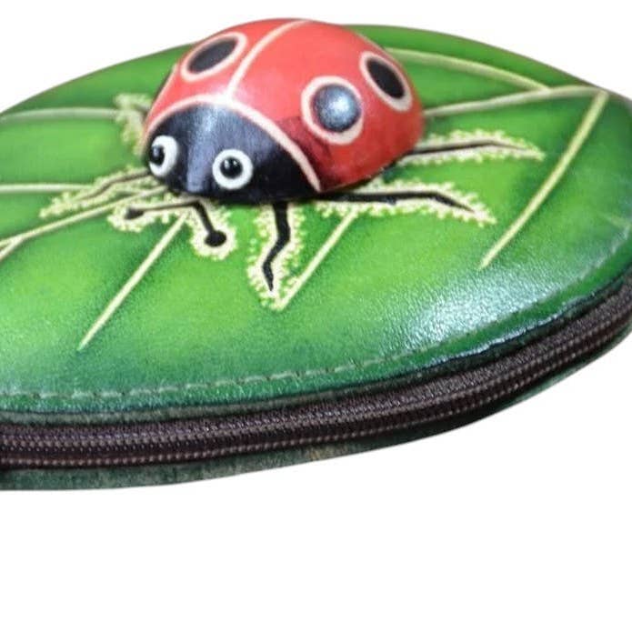 Sunflower Handmade leather inc - Wholesale Coin Purse - Women's - Ladybug With Leaf Wristlet- E526 leather coin purse wallet6
