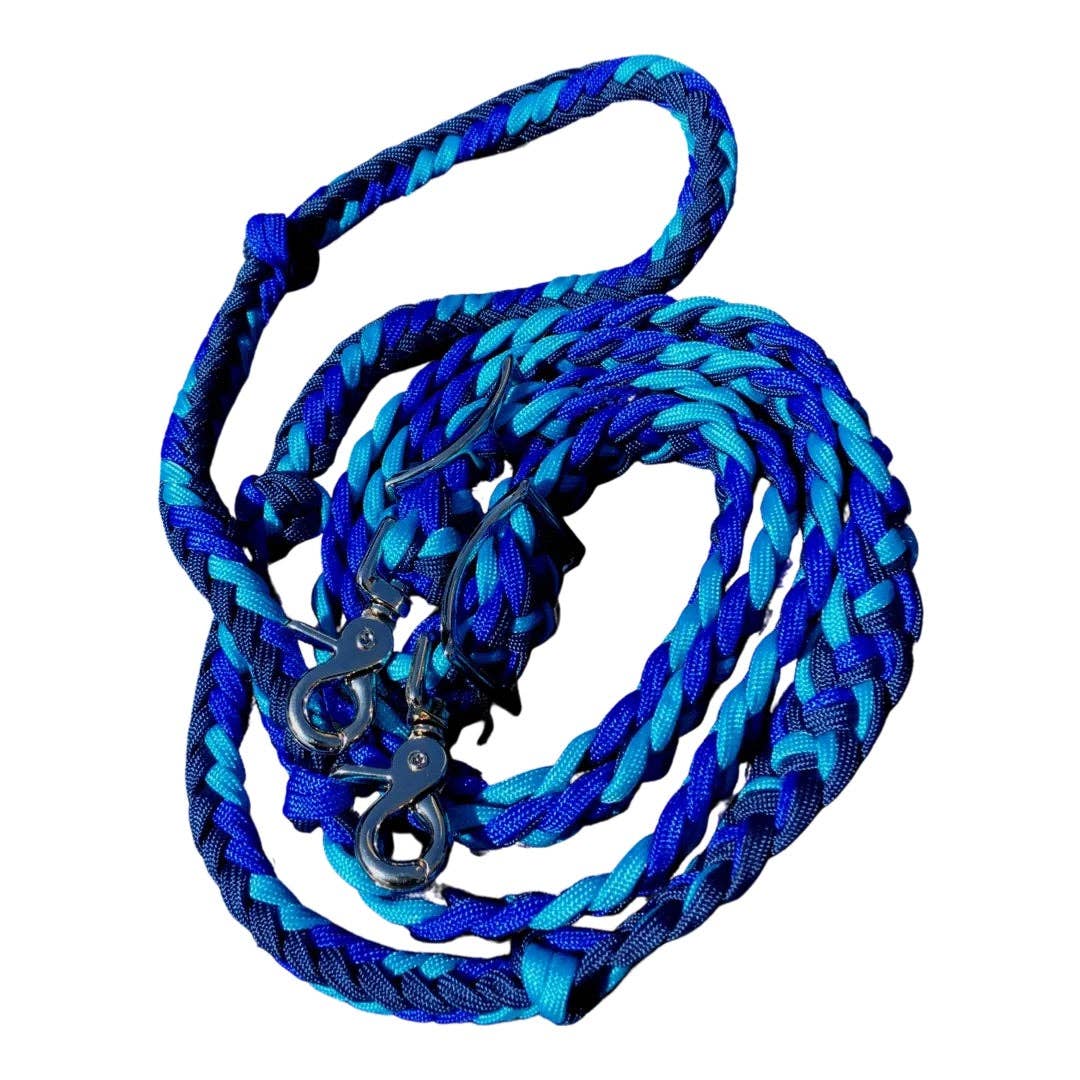 Smart Horse Gear – wholesale Horseback riding gear – Braided Barrel / Roping Reins 8 ft with 2 Nickel Plated Scissor Snaps Multi Tone Colors5