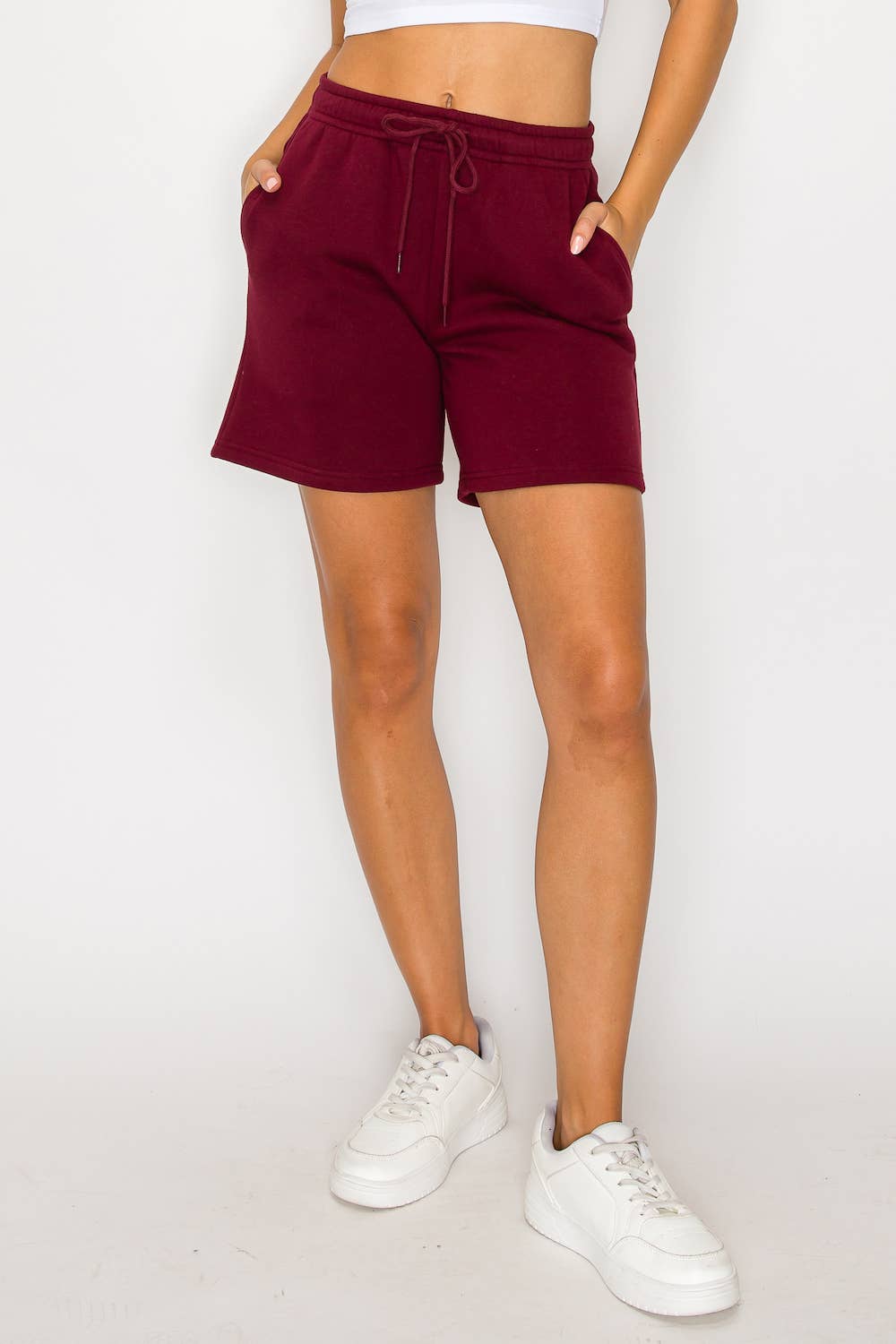 Color 5 – wholesale Shorts – Dam – Enfärgad fleece löst sittande avslappnade långa shorts med fickor15