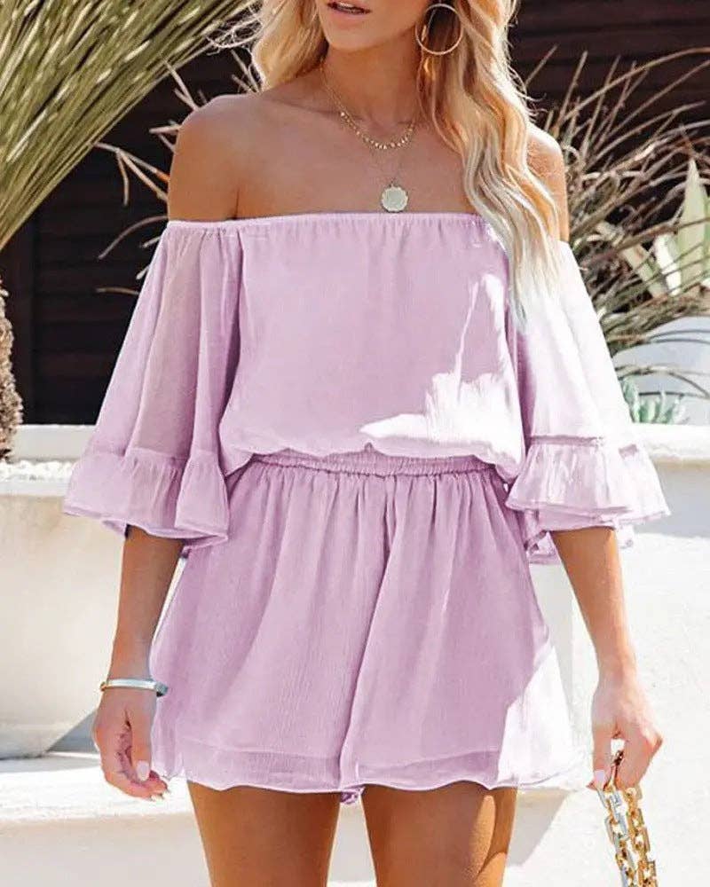Sweetkama - Wholesale Romper - Women's - Ladies Off Shoulder Short Sleeves Daily Romper 136313