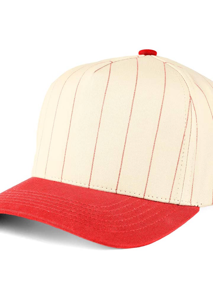 Zweifarbige Vintage Snapback-Kappe - Nadelstreifen - Rot/Beige für den Großhandel von Funky Junque