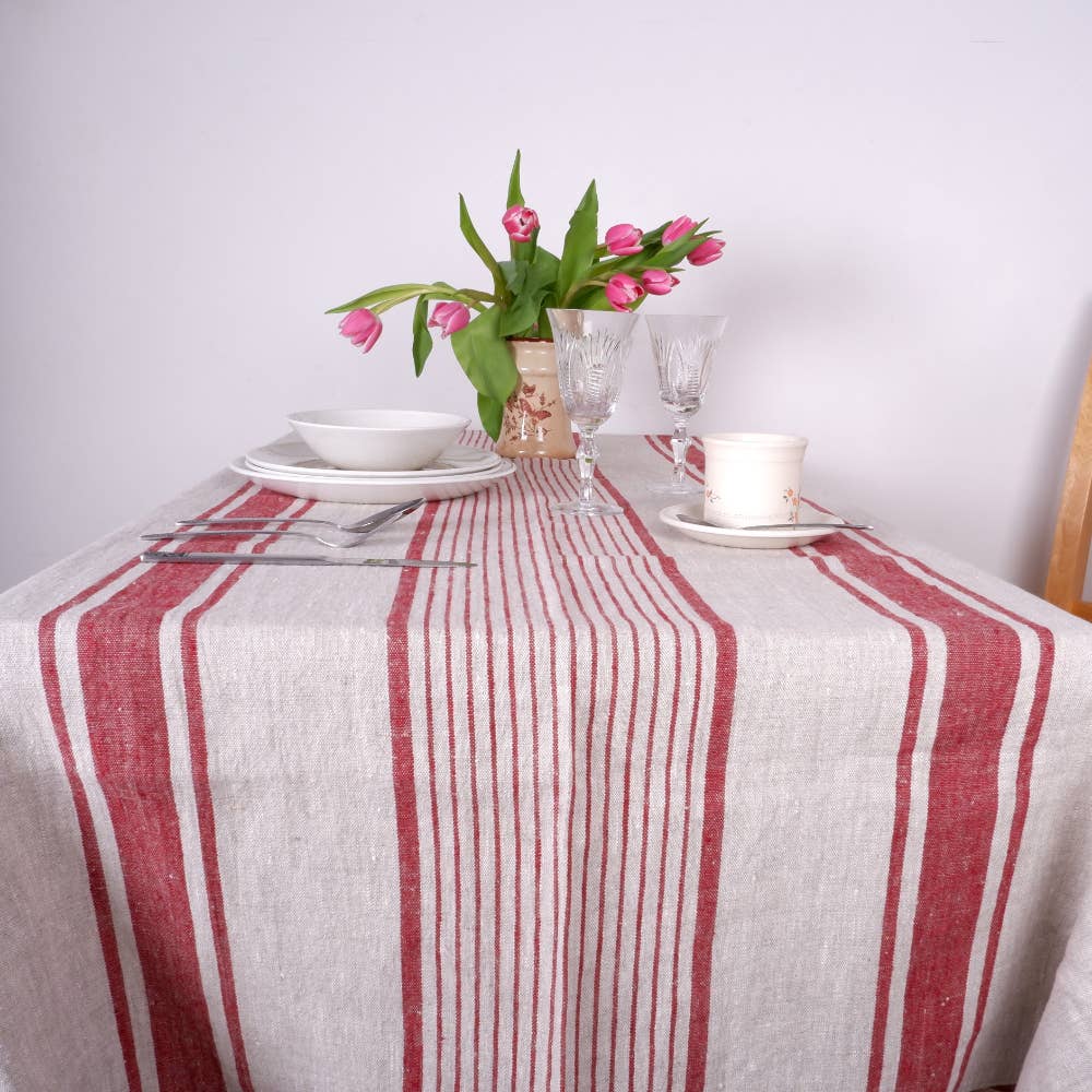 NorraVilla – wholesale Tablecloth – Linen Tablecloth Village Burgundy - Christmas Provence style4