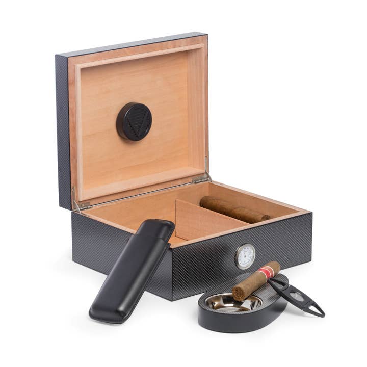 BeyBerk International - Wholesale Humidor/Cigar Accessory - "Carbon Fiber" Humidor Set