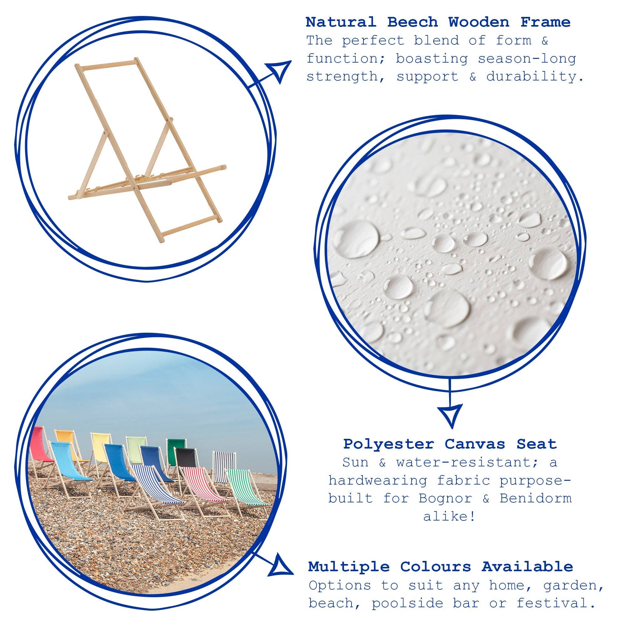 Rinkit Ltd - Wholesale Klapstoel - Harbour Housewares strandstoel met blauw-witte strepen4