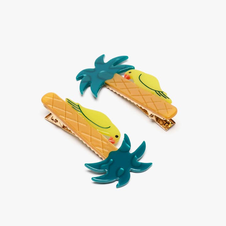 WINONA IRENE – Großhandel Haarclip – Damen – Grüner Papagei auf Palmenbaum Alligator-Haarspangen-Set2