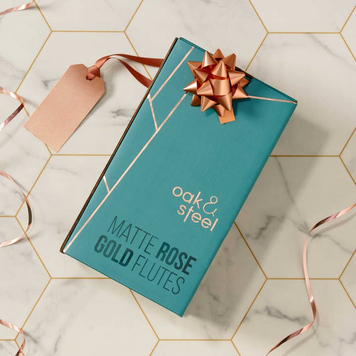 Oak & Steel - Wholesale Champagne Flute - 4 Matte Rose Gold Champagne Flutes