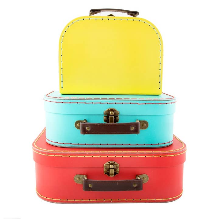 Sass and Belle – wholesale Storage Bin – Brights Retro Suitcases - Set Of 3