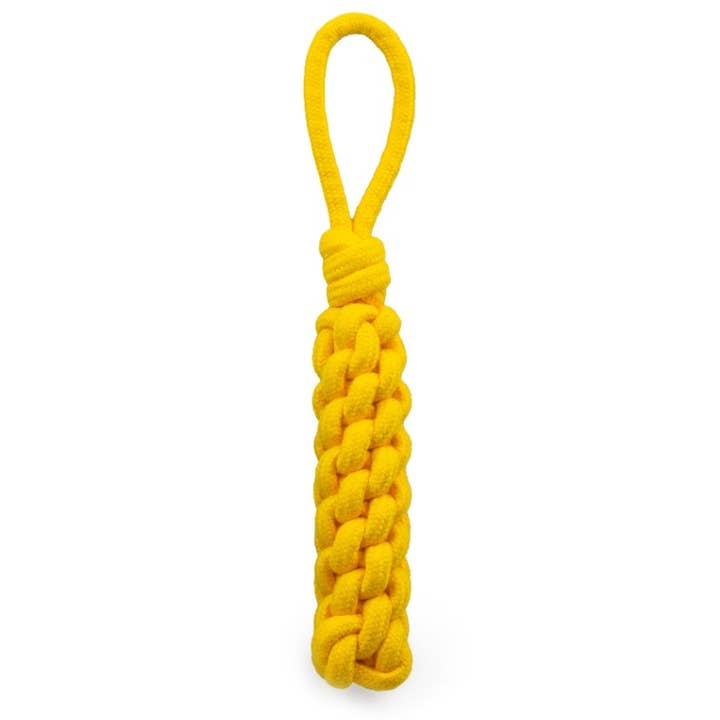 ThoozyPet Knotted Stick Rope Dog Toy with Handle Yellow 11" for wholesale by Pet Palette Distribution