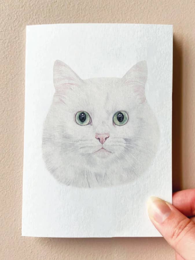 Tia the White Cat Card for wholesale by Annalise Paints