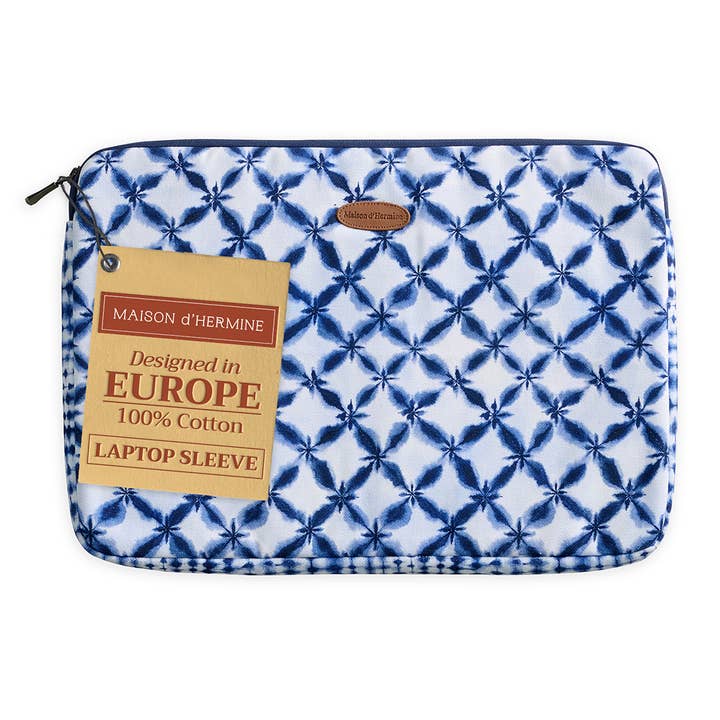Laptop bag 100% Cotton - Sleeve/Handle/Pocket - Shibori for wholesale by Maison d'Hermine - Design in Every Thread