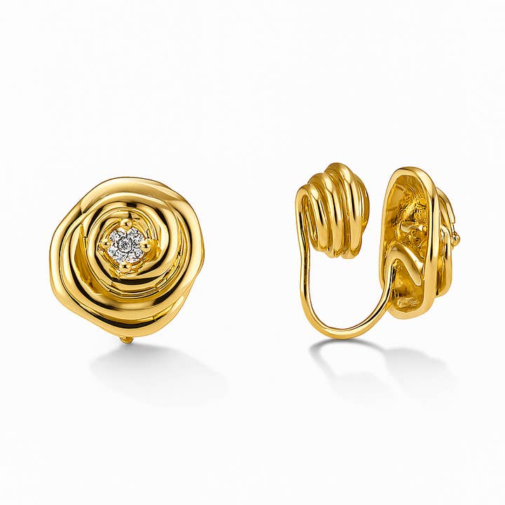 Gold Plated Rose Clip-On Earring – 1.2 cm, Ear Cuff or Lobe for wholesale by Sedy Jewelry