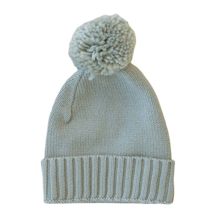 Knit Baby Pom Pom Beanie | Smoke for wholesale by Caden Lane