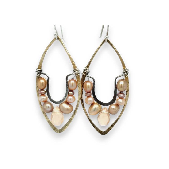 Champagne Pearl Hoop Earrings E83158 for wholesale by Art by any Means Jewelry