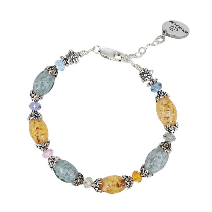 Pulseira Italiana Multi Oval Imperial em Vidro Murano Bicolor Cinza Ardósia e Punho de Cristal Austríaco com Fecho em Prata de 1ª Lei por atacado de Viktoria Simonë