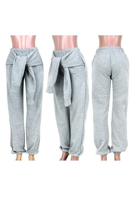 Queen Fashion - Wholesale Pants - Women's - solid knot front sweatpants8
