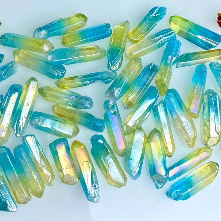KayleeNYC - Wholesale Spiritual Stone/Crystal - Wholesale Lot 1 Lb Rainbow Aura Quartz Wand Tumble Crystal