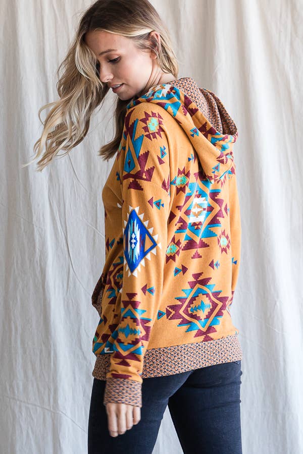 7th Ray – wholesale Hoodie – Women's – Aztec Print Drawstring Women's Hoodie T43371