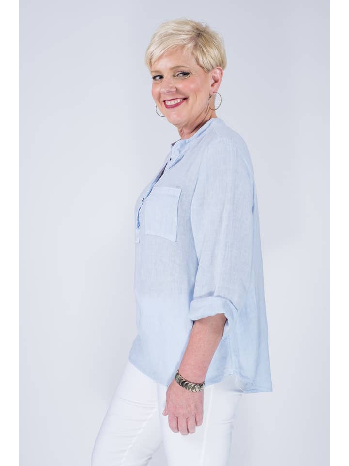 TINA Stephens Italy/Tees By Tina – Túnica - Mulher por atacado – Destino Linho Henley Top (BQ158)7