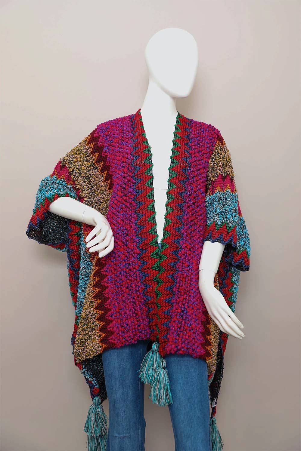 Leto Accessories - Wholesale Kimono - Women's - Cowgirl Colorful Crochet Ruana - Long & Plush4