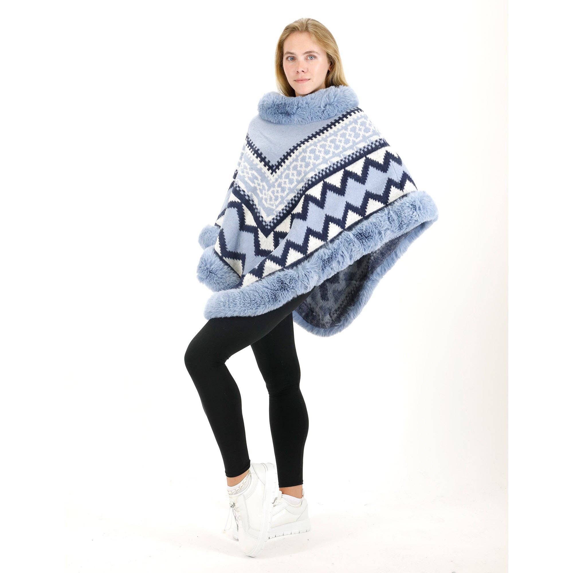 ASSORTED Zig Zag Pattern Faux Fur Poncho P4030 (12PC) for wholesale on Faire10