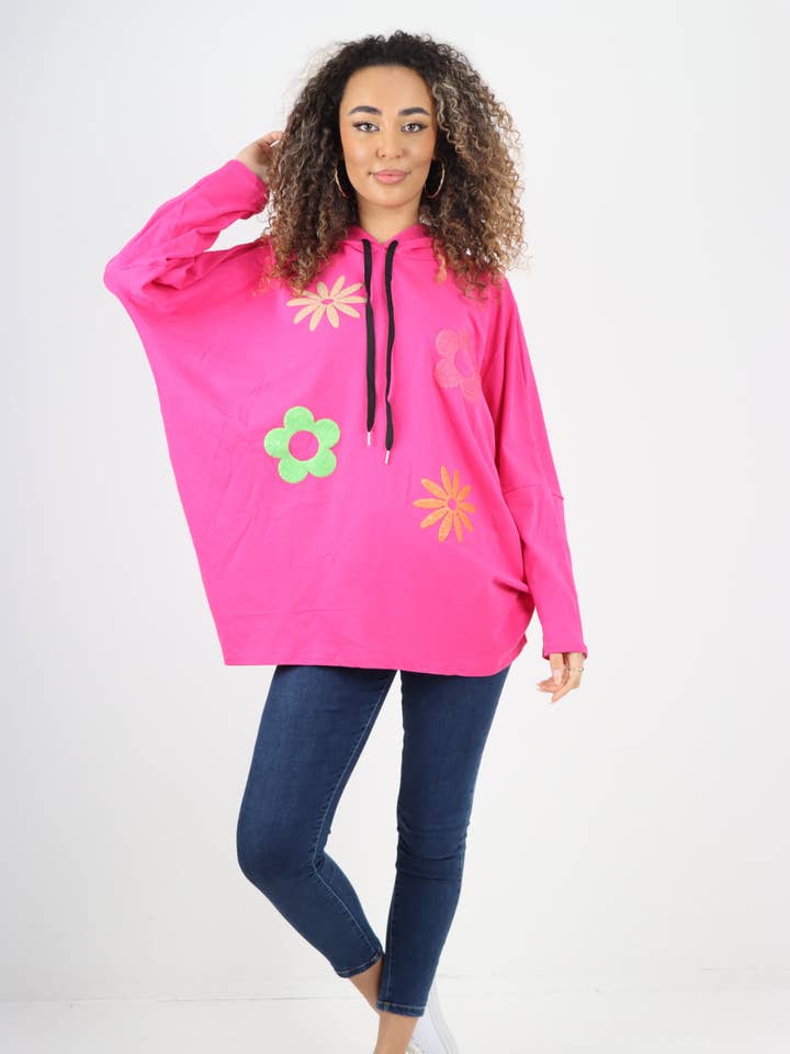 Italienisches Ditsy Tunikaoberteil mit Blumendruck und Kapuze für den Großhandel von Miss Bold