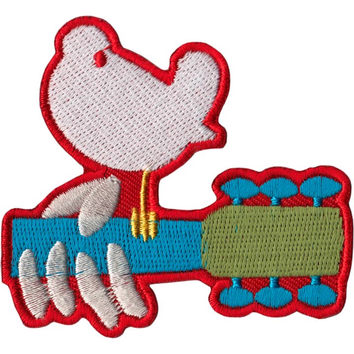 Square Deal Recordings & Supplies - Vendita all'ingrosso Toppe - Toppa Woodstock con logo classico a forma di colomba sul manico della chitarra