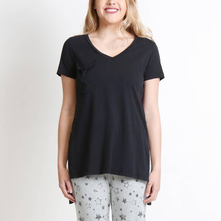 PREMIUM-SOFT-COTTON-JERSEY-STUFENSAUM-V-NECK-TEE - SCHWARZ für den Großhandel von Coin 1804