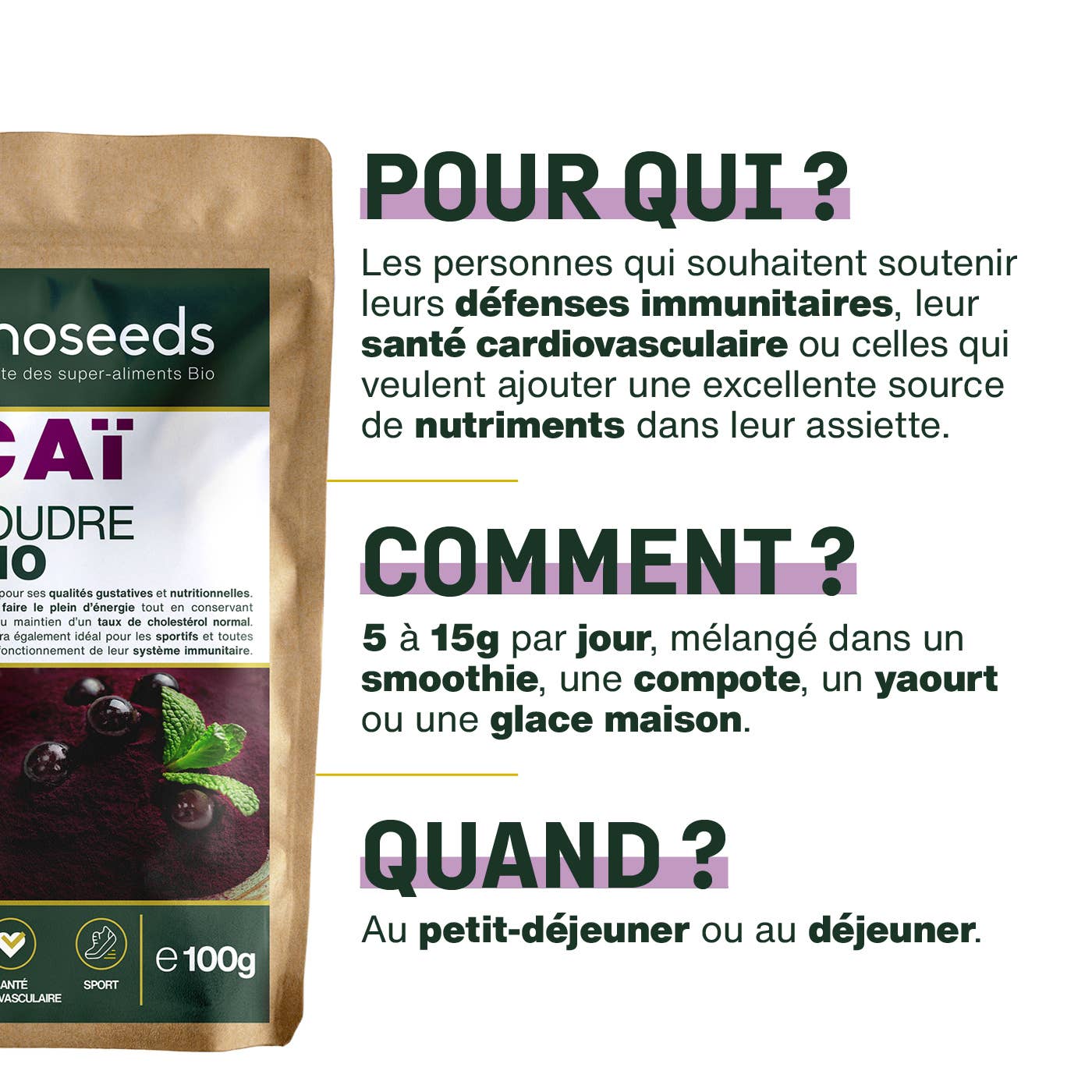 Amoseeds – Proteína/Superalimento em pó por atacado – Açaí em pó Bio 100G3