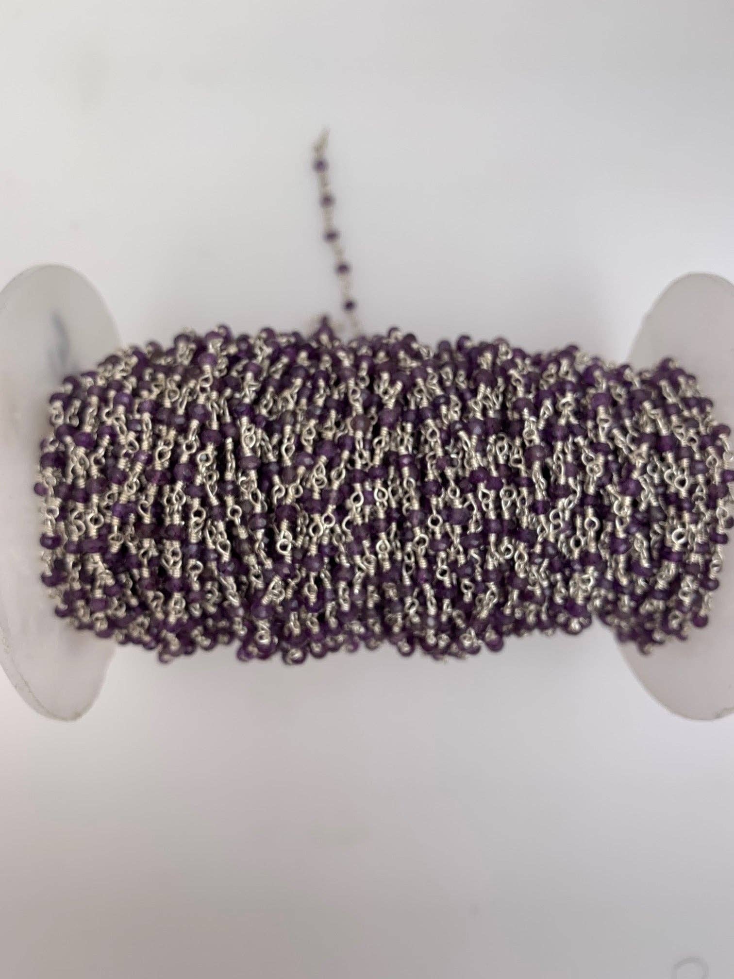 Purity Beads - Wholesale Prayer Beads Necklace - Amethyst Rosary Chain, Silver Plated, Faceted Natural Amethyst Chain, Size: 3mm, 1 foot.2
