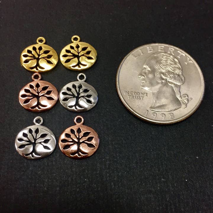 The Bead Bazaar - Wholesale Individual charm/pendant - 18K Small Gold Tree of Life Charm, Silver Nature Giving Tree Jewelry, Dainty Tree of Life Charm For Jewelry Making, Bulk Wholesale Charm4