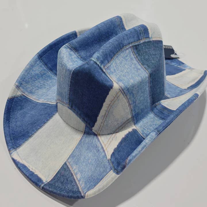 Denim Patchwork Cowboy Hat IHT-72523 for wholesale by Oblige by G