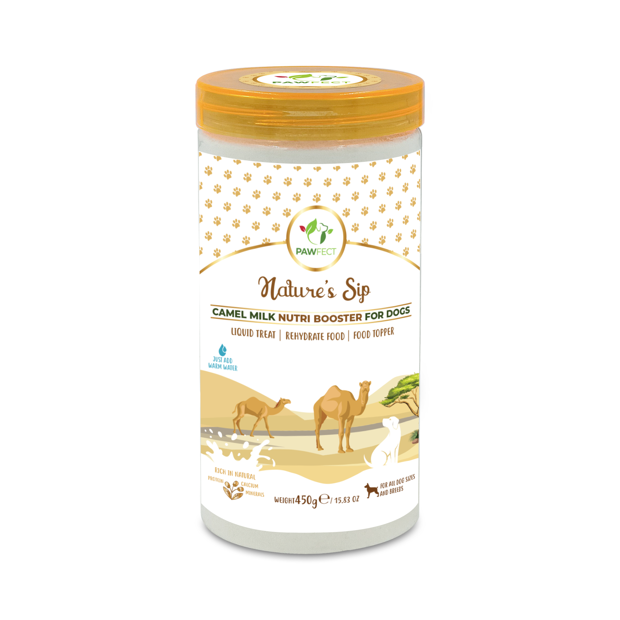 Pawfect Foods – wholesale Pet supplement – Dog – Pawfect Nature's Sip 100% Natural Camel Milk Powder for Dogs & Puppies| Easily Digestible| Source of Vitamins, Minerals, Probiotics| Healthy Topper| Hydration Support1