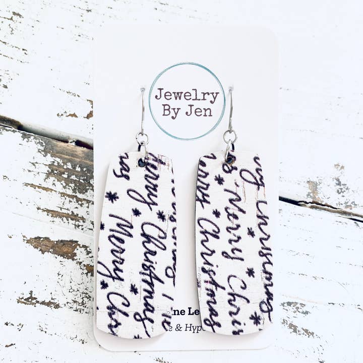 Large Bar Earrings: Merry Christmas Script for wholesale by Jewelry By Jen