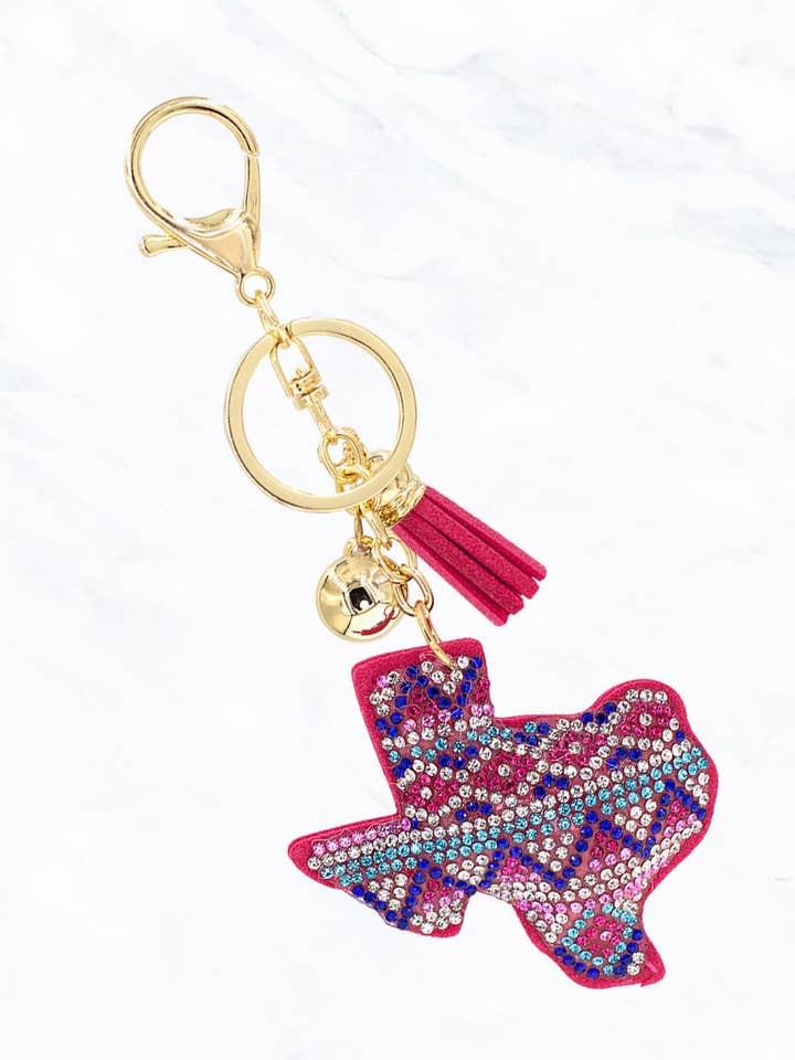 Suede Texas Map Patterned Keychain for wholesale by Suzie Q USA