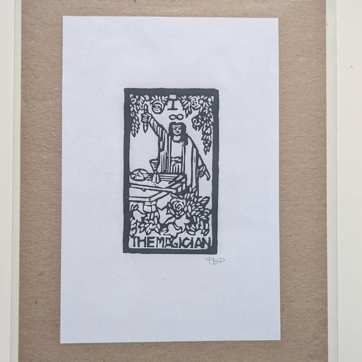 6x9 Hand-carved Linocut Print: The Magician 🪄 for wholesale by Peach Butter Prints