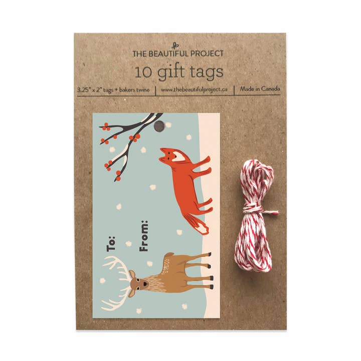 Winter Deer & Fox Snow Holiday Christmas Gift Tags Set of 10 for wholesale by The Beautiful Project