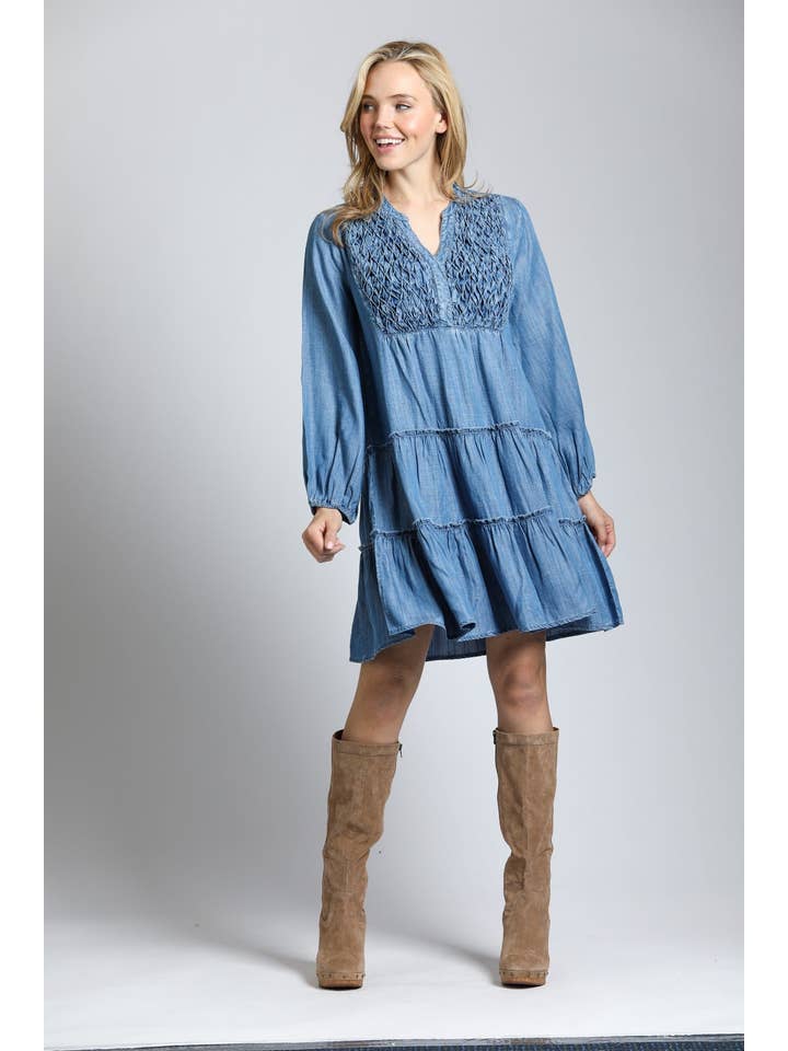 APNY - Wholesale Dress - Women's - Tencel Dress With Smoked Tuck Detail