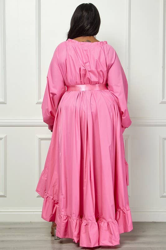 Namatt Design – Großhandel Kleid – Damen – Normales Kleid mit Rüschenausschnitt und hohem, tiefem Rüschensaum und Gürtel6