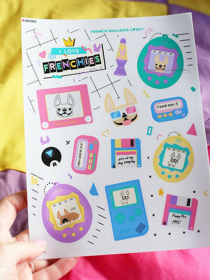 Stickervel van Totally 90s Frenchie - 13 waterdichte stickers voor wholesale door French Bulldog Love