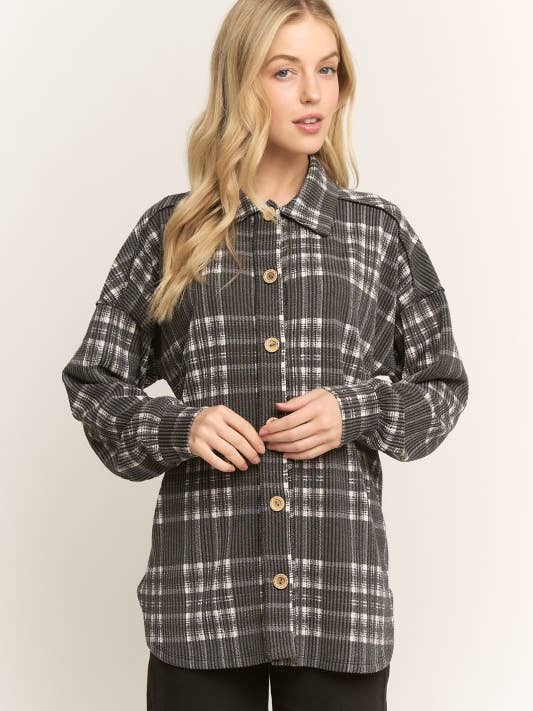 HEIMISH - Wholesale Shirt Jacket/Shacket - Women's - ET7968-19 BASIC COLLAR PLAID SHACKET TOP4
