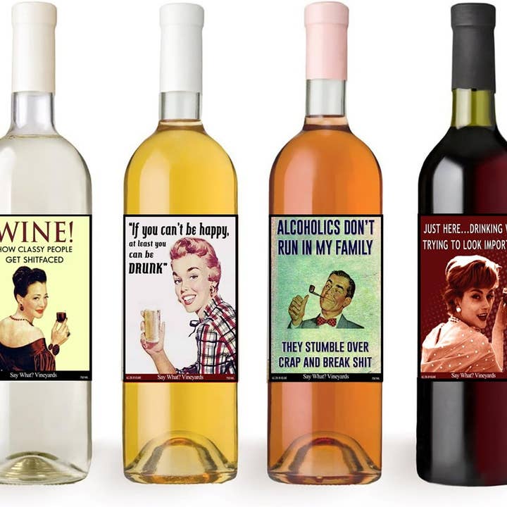 NOVELTIES WHOLESALE INC - Wholesale Gift Tag Label - Funny Retro Vintage Themed Liquid Therapy Wine Bottle Labels2