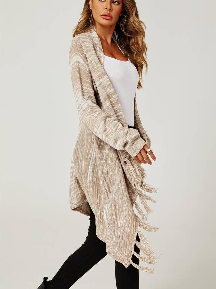 FS Collection (Germany) - Wholesale Cardigan - Women's - Fringes Detail Cardigan In Rusty Red & Orange & Black1