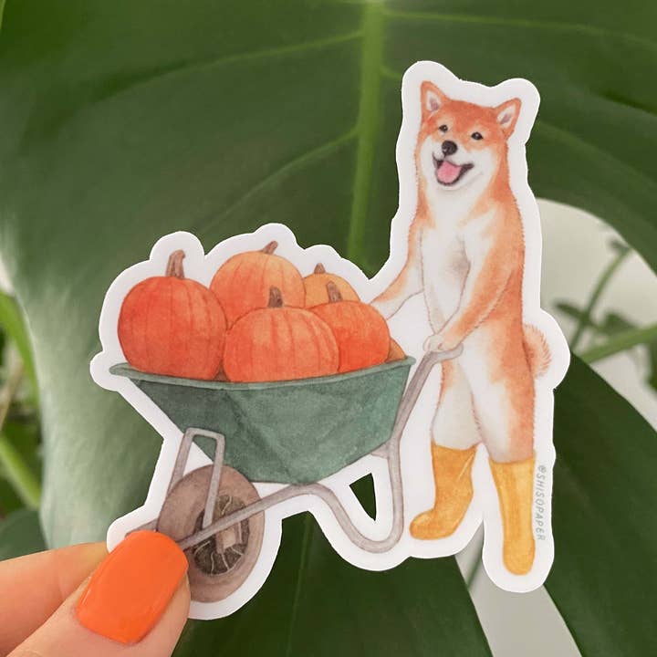 Pumpkin Season Shiba Inu Vinyl Sticker for wholesale by Shiso Paper